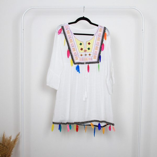 Vestido Playero Plumas Multicolor