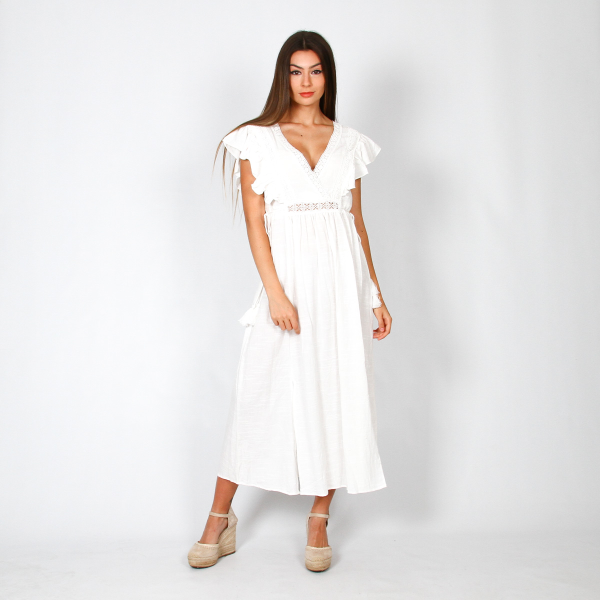 C012-1 Vestido Largo Blanco Ibicenco - Imagen 1