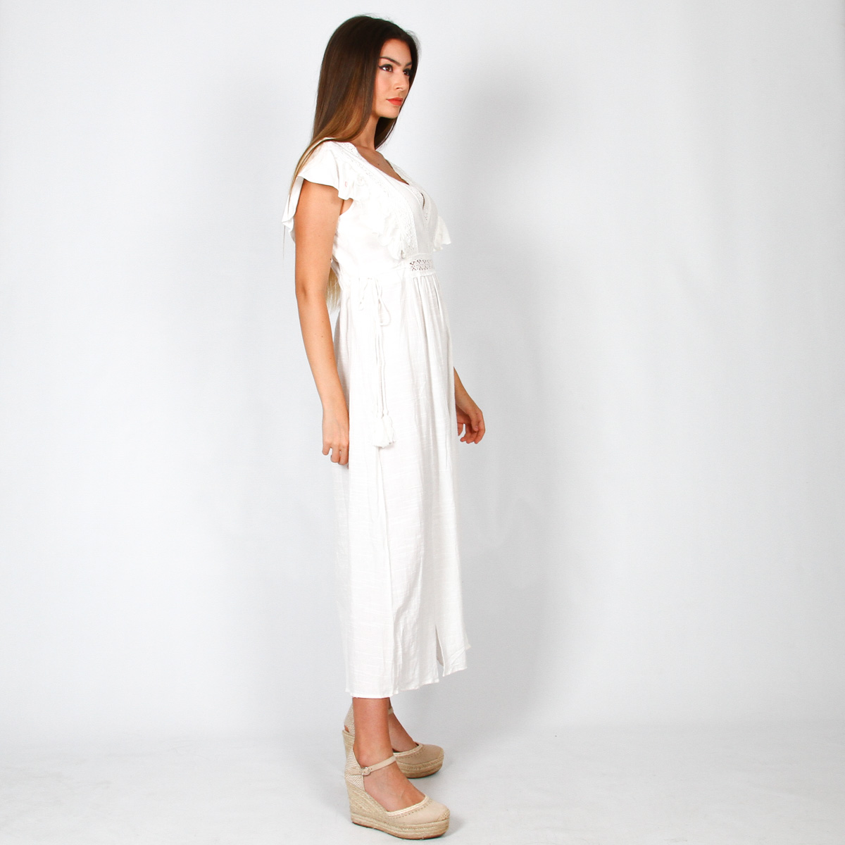 C012-2 Vestido Largo Blanco Ibicenco - Imagen 3