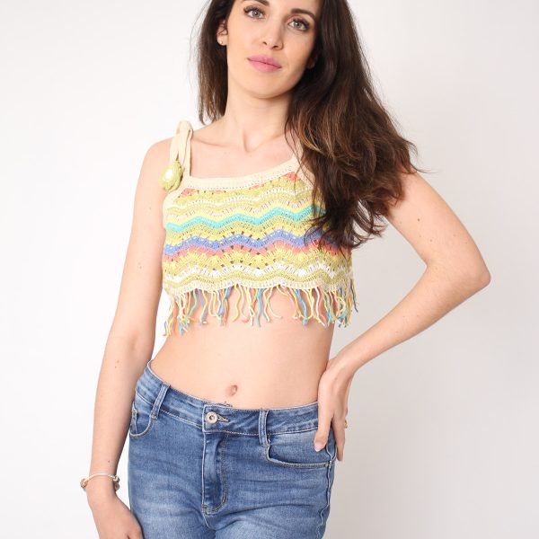 Top Beige Crochet Ibicenco Zig Zag Flecos