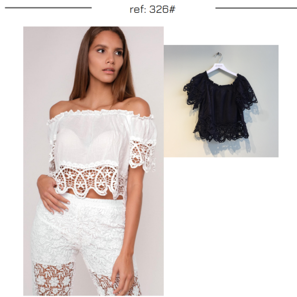 Camiseta Corta Adornos Encaje Ibicenco