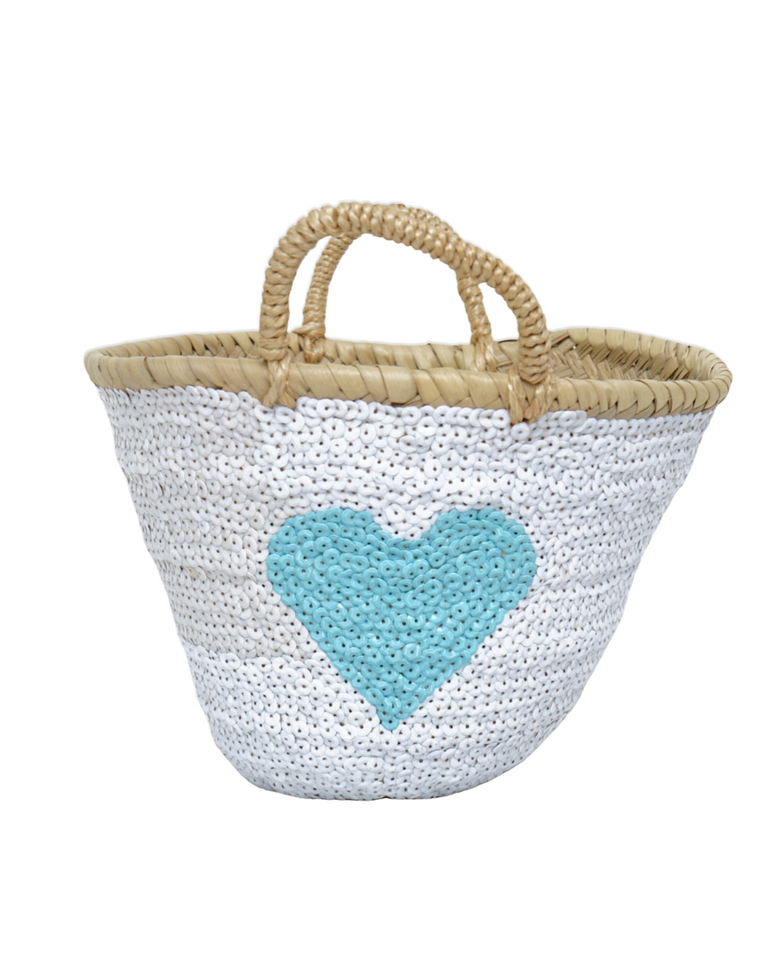 MRBL-Y29-21 Capazo de Palma Pequeño Blanco Corazón Azul - Imagen 1