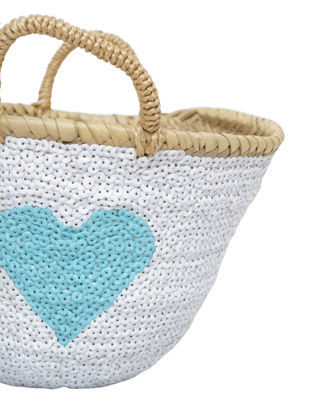 MRBL-Y29-51 Capazo de Palma Pequeño Blanco Corazón Azul - Imagen 2