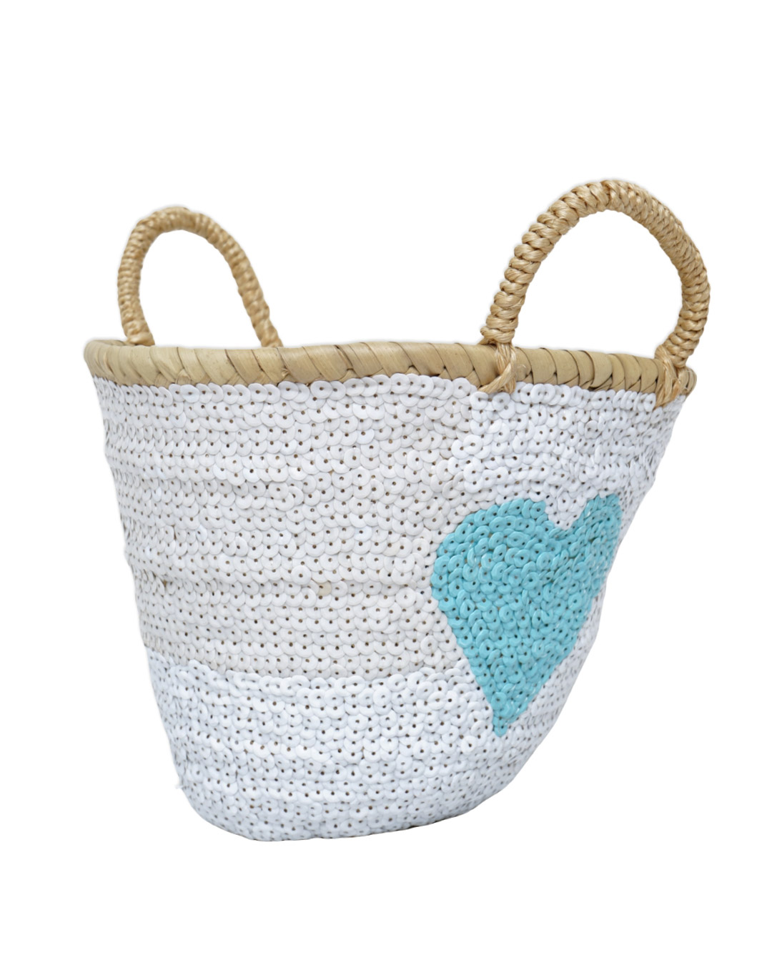 MRBL-Y29-71 Capazo de Palma Pequeño Blanco Corazón Azul - Imagen 4