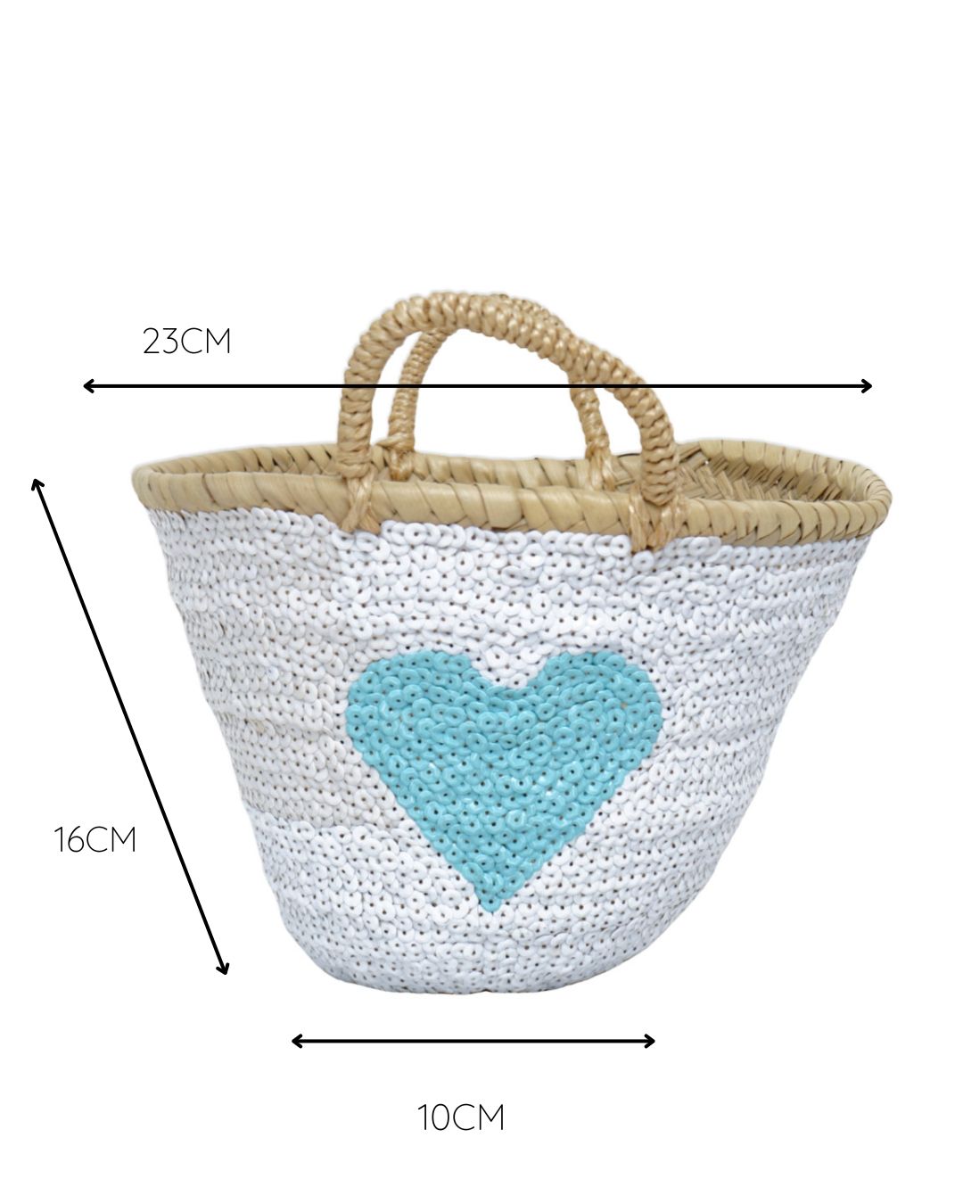MRBL-Y29 Capazo de Palma Pequeño Blanco Corazón Azul - Imagen 6