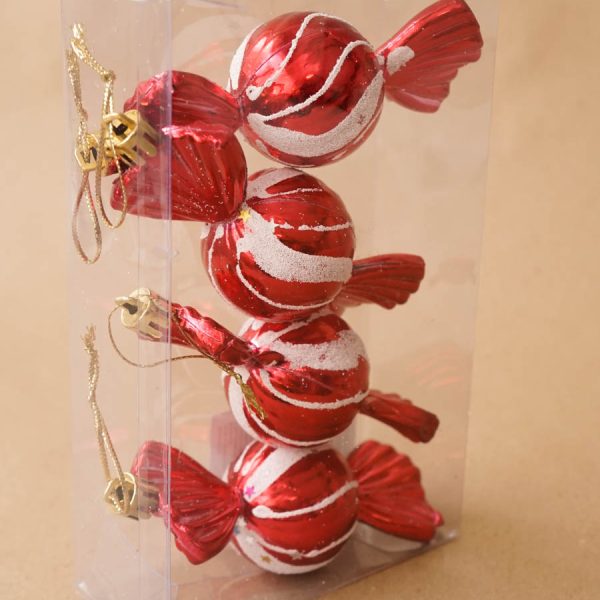 Colgante Navideño Forma Caramelo 2 Tonalidades Rojo/Blanco Brillante