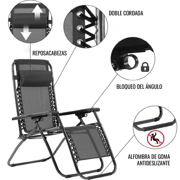 Tumbona Plegable - Silla de Exterior con Reposacabezas - Silla Camping, Playa y Picnic