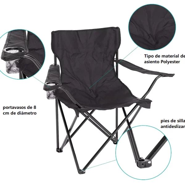 Pack de 2 Sillas Plegables de Acero - Sillas con Portavasos - Ideal para Camping, Pesca y Jardín