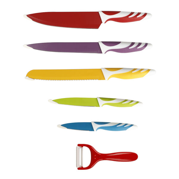 Juego de Cuchillos de Cocina Multicolor - Set 5 Cuchillos + Pelador - Acero Inoxidable