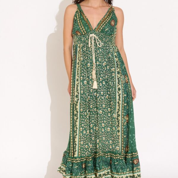 Vestido Largo Verde Tirantes Estampado