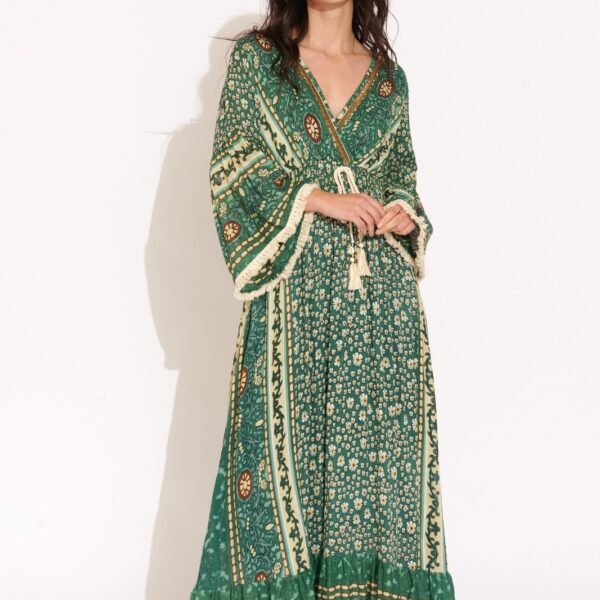 Vestido Largo Verde  Corte Mariposa Estampado