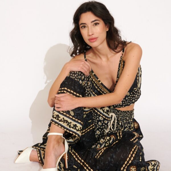 Conjunto Negro  Top Tirantes y Falda Larga  Estampado