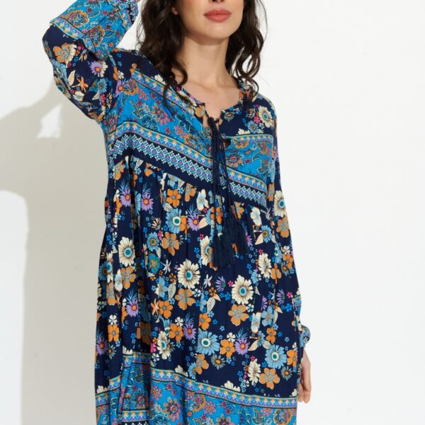 Vestido Corto Azul Oscuro Estampado Flores