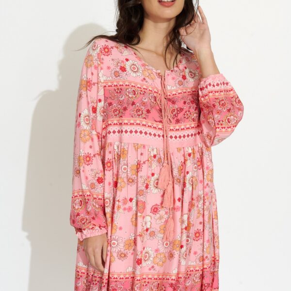 Vestido Corto Rosa Estampado Flores