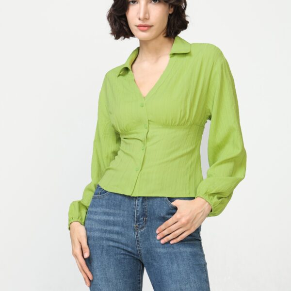 Camisa Ajustada Verde Escote Pico