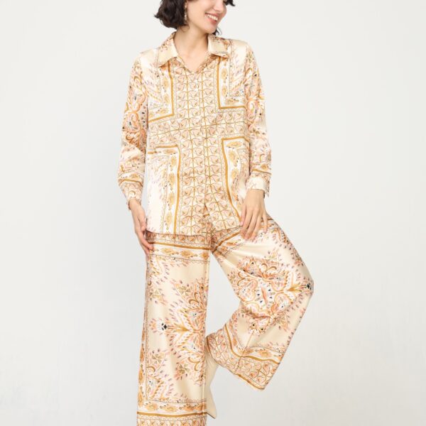 Conjunto Camisa y Pantalón Étnico Beige