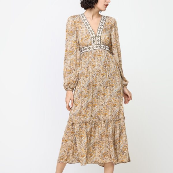 Vestido Midi Paisley Marrón