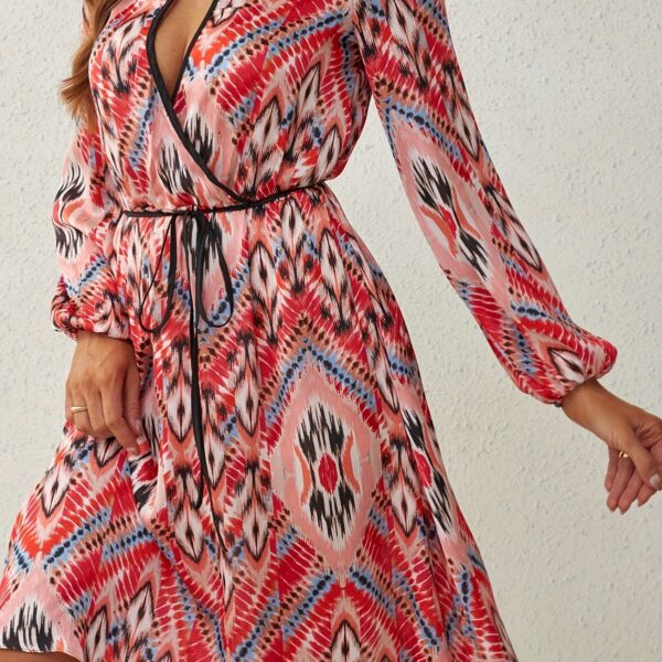 Vestido Corto Estampado Étnico Rojo