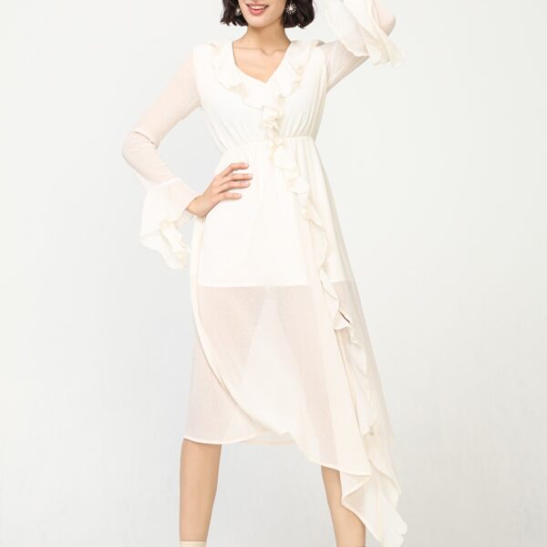 Vestido Crema Asimétrico Volantes