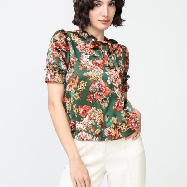 Blusa Verde Lazo Estampado Flores
