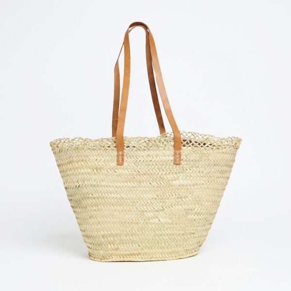 Capazo de Palma con Borde Calado y Asas de Piel - Artesanal