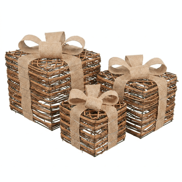 Pack 3 Cajas de Regalos con LED Ráfia 2